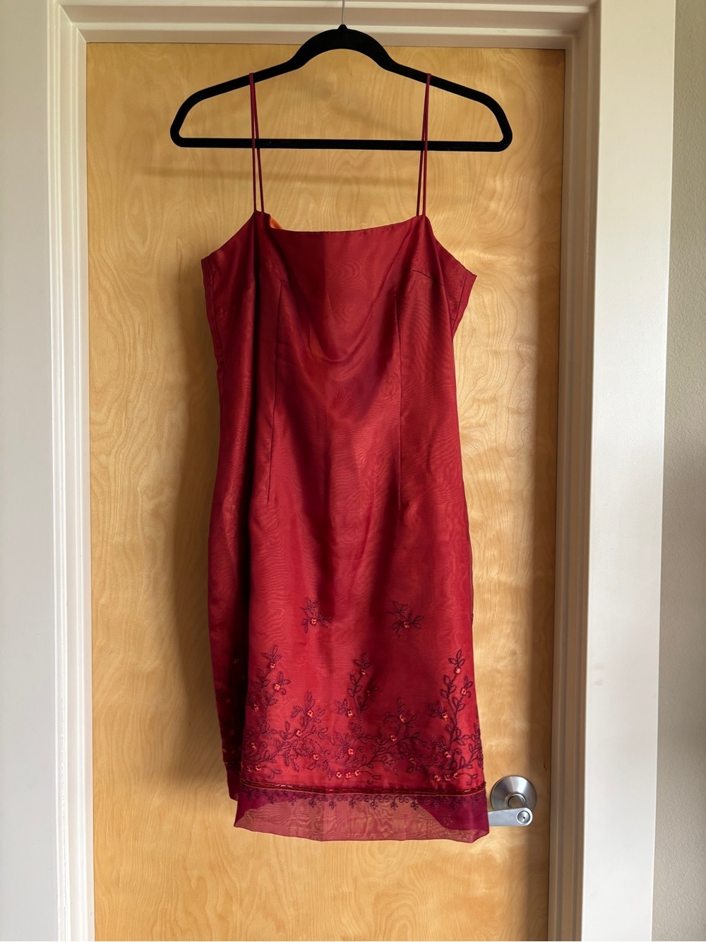 Laundry Shelli Segal Dress 10 Red Beaded Floral Organza Slip Cocktail
